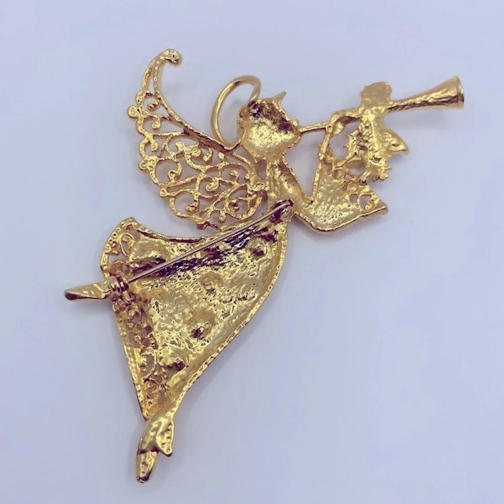 Vintage Large Gold Tone Angel Brooch